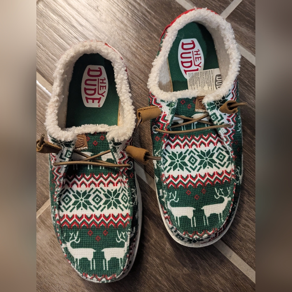 Hey Dude Green and Red Patterned Shoes